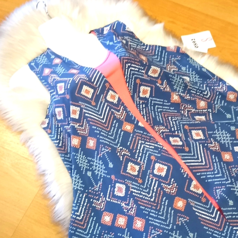 LulaRoe Joy Teal Abstract Print  Duster Vest